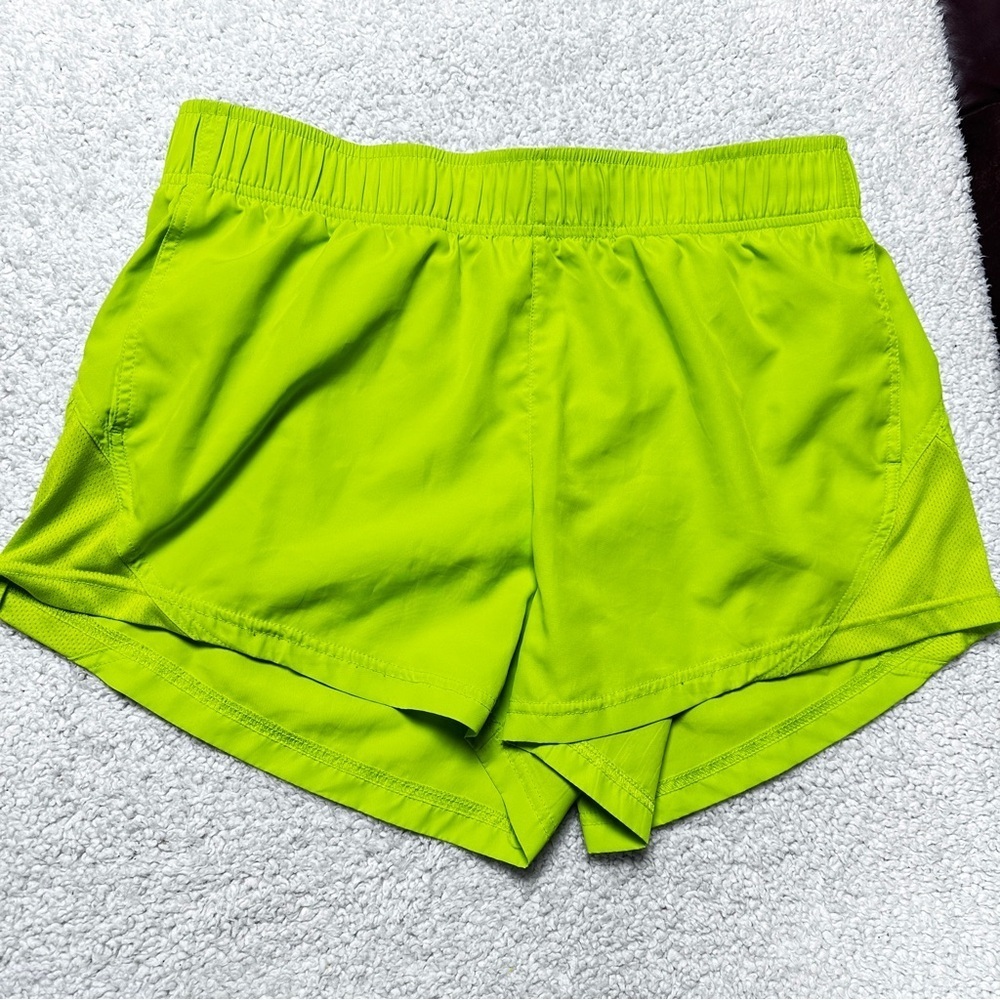 Athletic Works Chartreuse Wide Waist Core Running Shorts, Lined, Pockets M 8-10